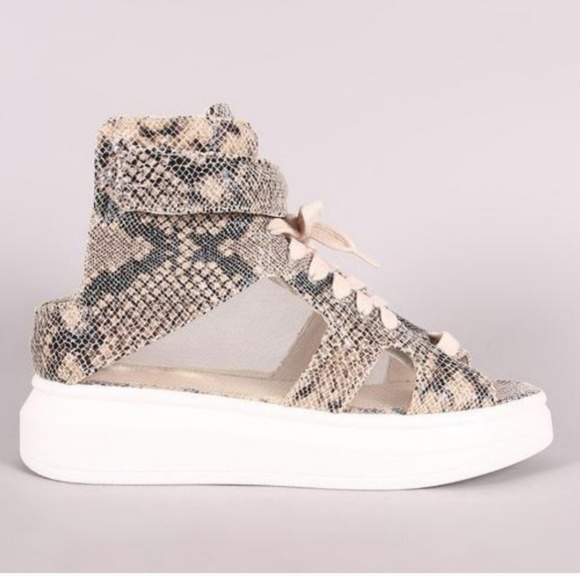 LAST ONE Hightop Snakeskin & Mesh Sneakers - Picture 2 of 6